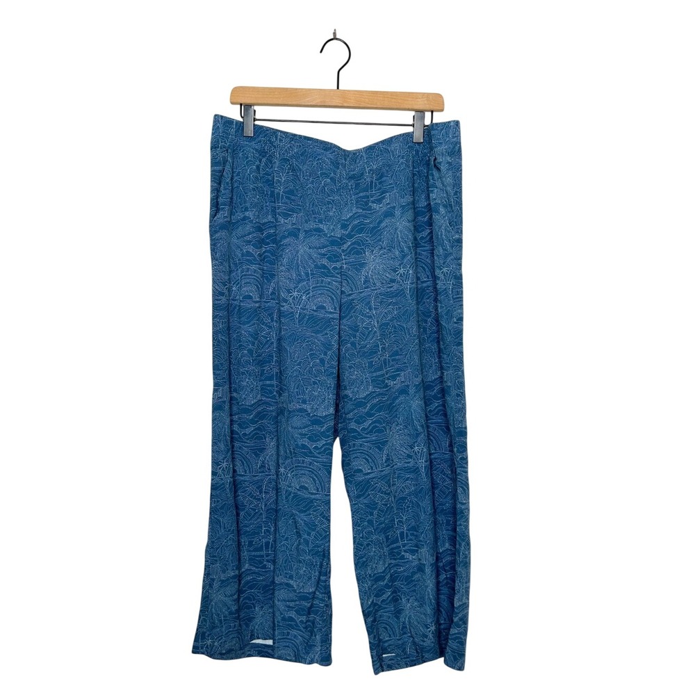 J. Jill Womens Tropical Nautical Print Wide Leg Casual Crop Pants Blue Large L